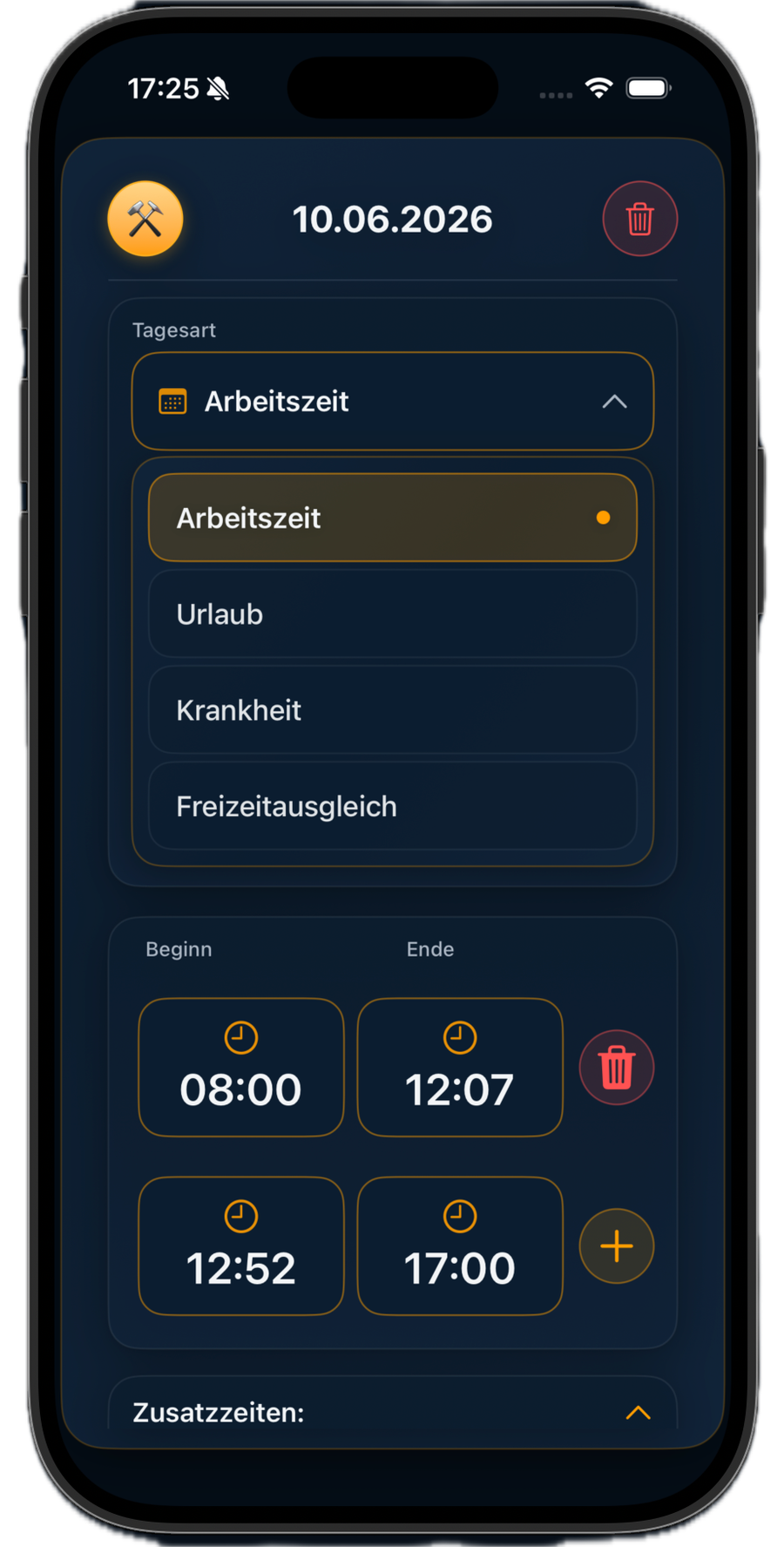 Tagesart in der zeamex App bearbeiten