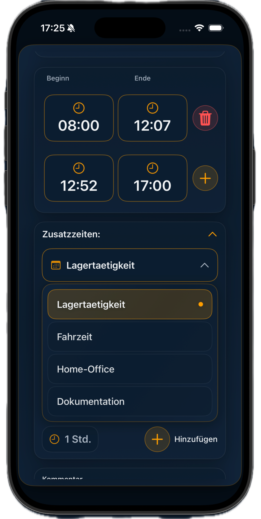 Zusatztätigkeiten in der zeamex App erfassen