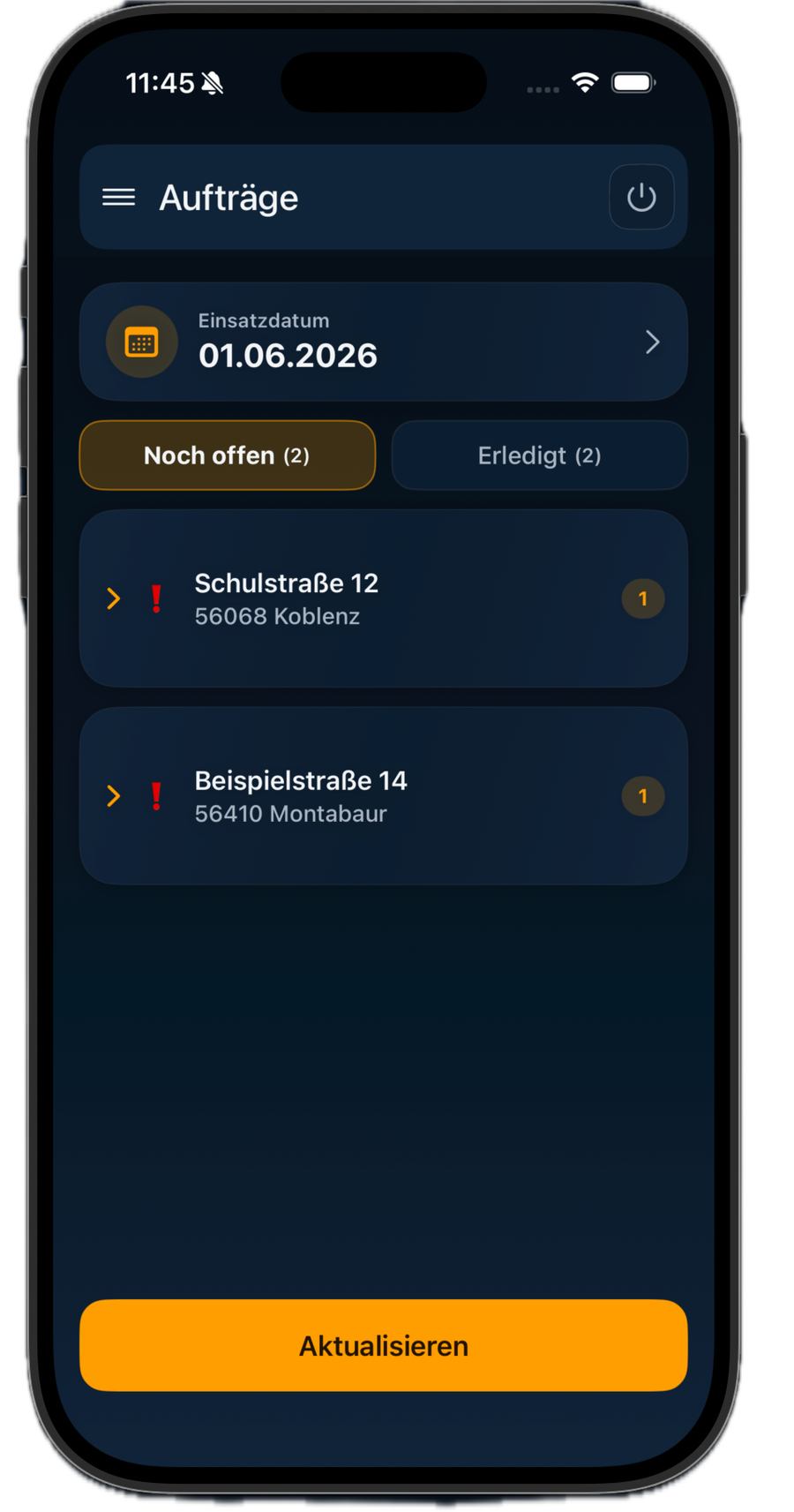 Auftragsübersicht in der zeamex App