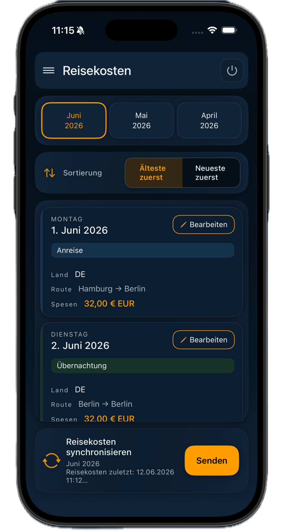 Reisekostenerfassung in der zeamex App